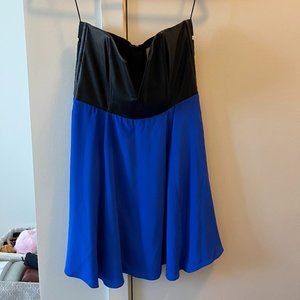 Mason by Michelle Mason Black Cobalt Blue Leather Silk Corset Dress NWT 6